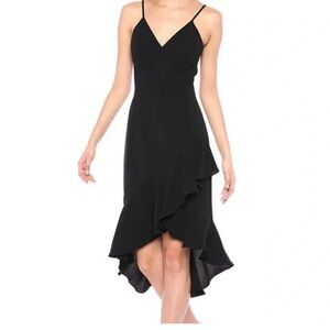 Dress the Population Black Ruffle Spaghetti Strap High-Low Dress